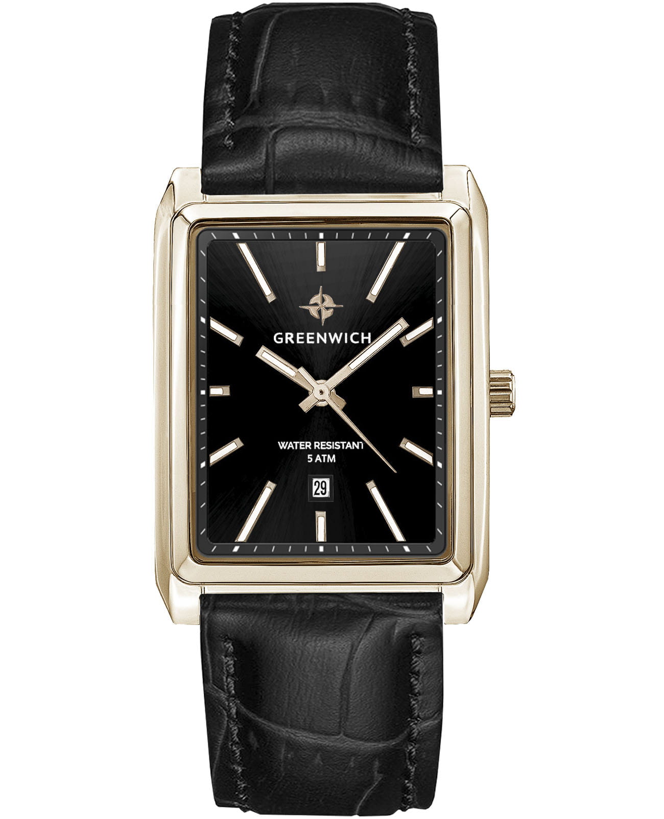 Greenwich Greenwich Galeon GW 571.41.11  GW 571.41.11 кварцевые мужские часы черный циферблат, браслет кожаный — вид спереди